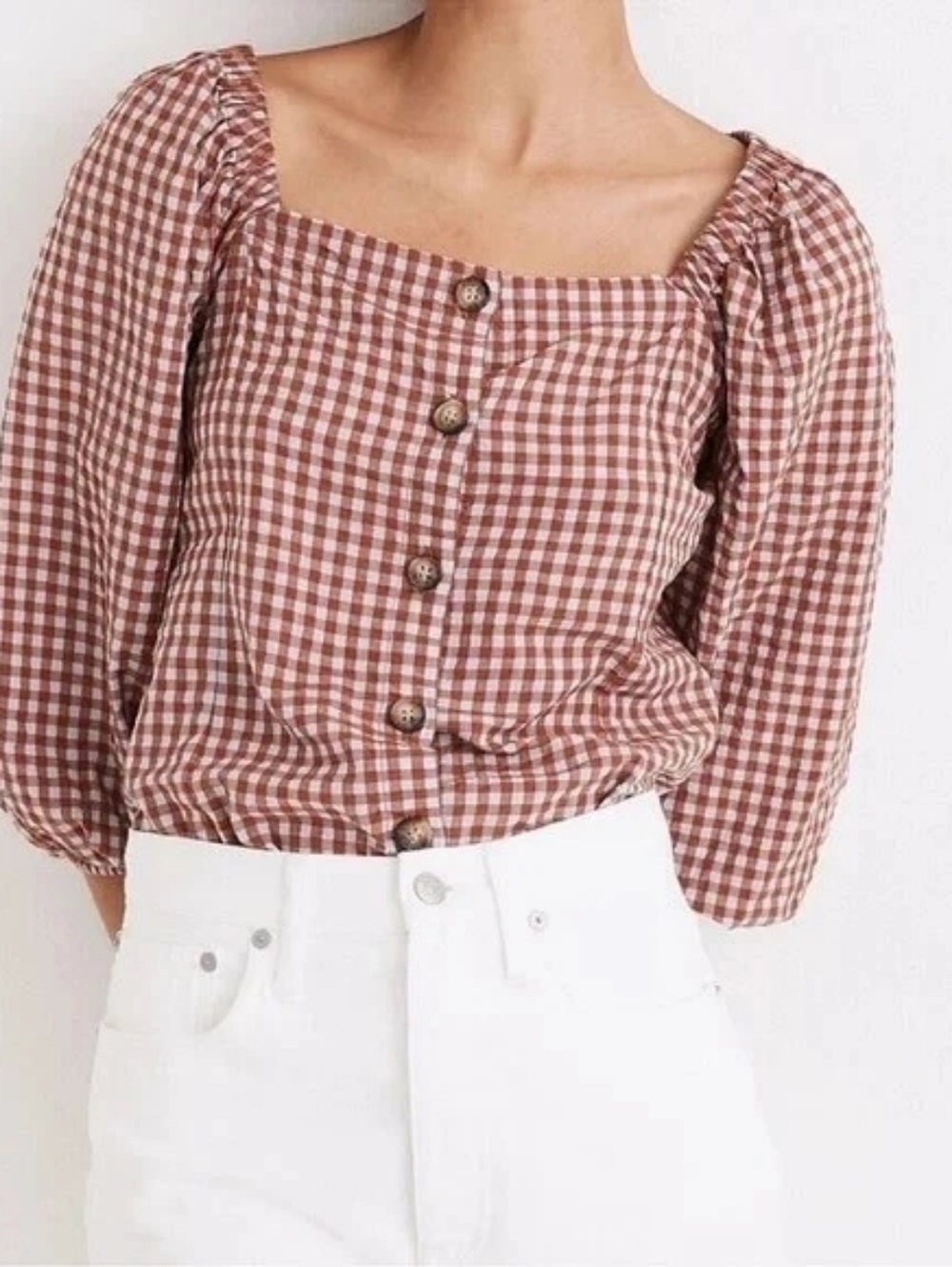 Madwell Gingham Seersucker Top 6 - Picture 2 of 7